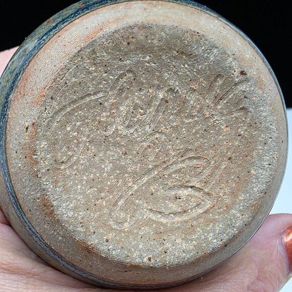 Handcrafted Ceramic Vase Rustic Blue & Brown Glaze Finish Signed Studio Pottery - Picture 2 of 8